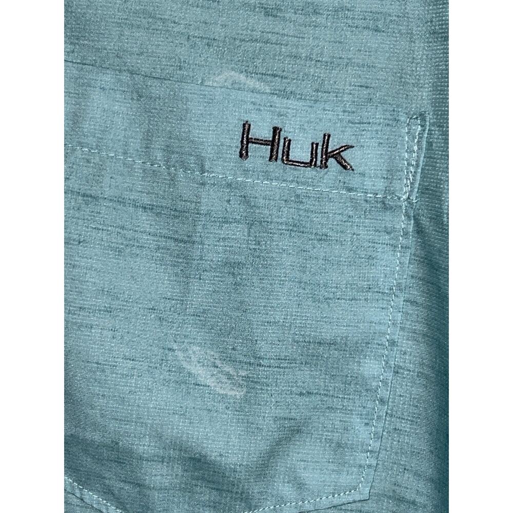 Huk Polo Shirt Mens Extra Large Green All Over Print Performance Stretch Fishing
